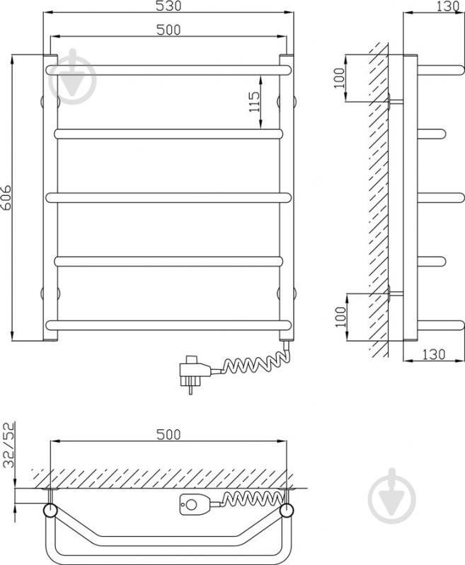 Полотенцесушитель электрический KOSSER Микс 600х500/5 ДМ03EL - фото 3