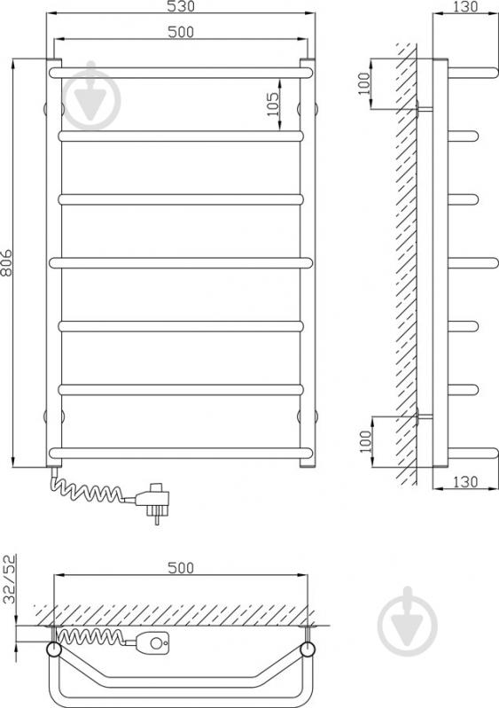 Полотенцесушитель электрический KOSSER Микс 800х500/7 ДМ07ER - фото 3