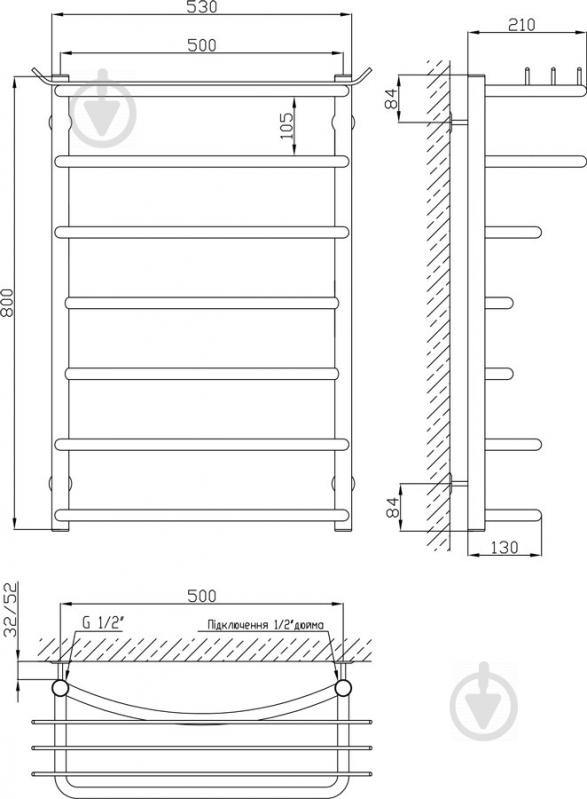 Рушникосушарка KOSSER Канна 800х530/7 ДК01 - фото 3