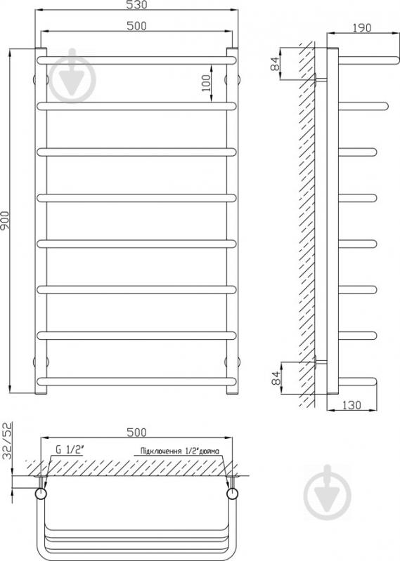 Рушникосушарка KOSSER Каскад Скоба 900х530/8 ДКС07 - фото 3