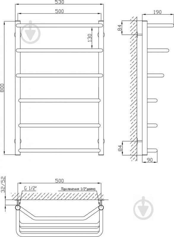 Рушникосушарка KOSSER Каскад Трапеція 800х530/6 ДКТ05 - фото 3