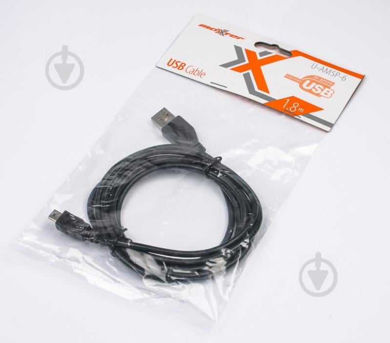 Кабель Maxxter 1,8 м черный (U-AM5P-6) мини USB2.0 AM/5P - фото 2