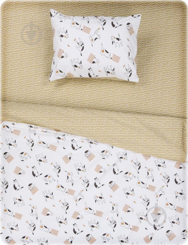 Комплект постельного белья Cute cats 1,5 бежевый с рисунком - фото 1