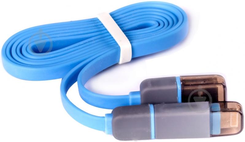 Кабель Easy Link USB – microUSB + Apple Lightning 0.95 м голубой (EL-525, blue) - фото 2
