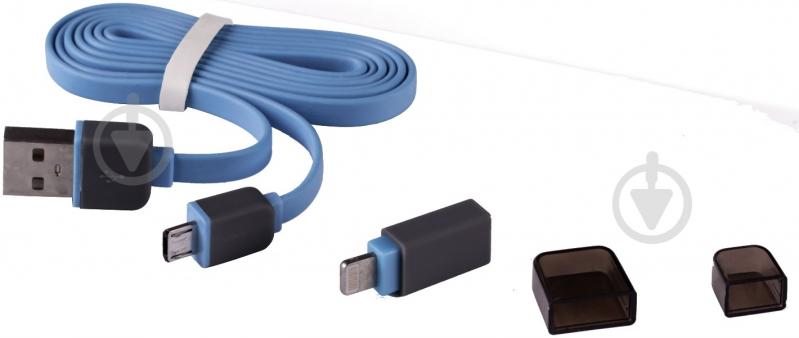 Кабель Easy Link USB – microUSB + Apple Lightning 0.95 м голубой (EL-525, blue) - фото 3