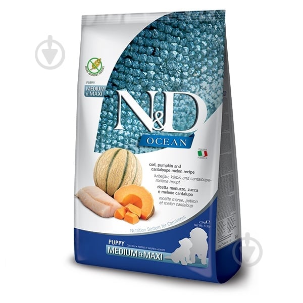 Корм сухий беззерновий Farmina N&D Ocean для цуценят середніх і великих порід з тріскою та динею 2,5 кг - фото 1 Корм сухий беззерновий Farmina N&D Ocean для цуценят середніх і великих порід з тріскою та динею 2,5 кг - фото 1