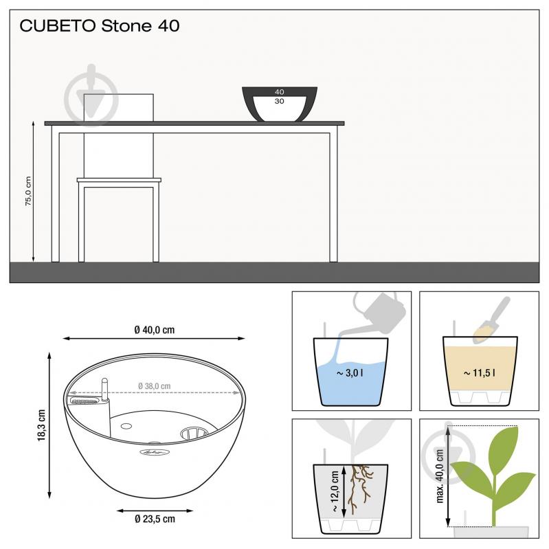 Вазон декоративний Lechuza Cubeto Color 40 круглий 11,5 л графітово-чорний (13842) - фото 3