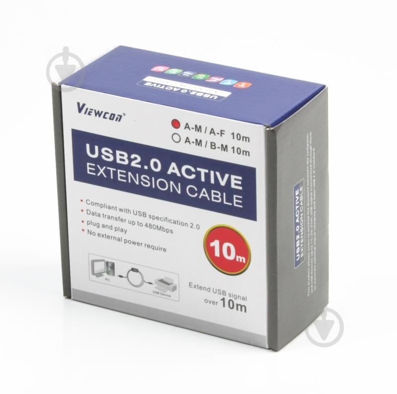 Удлинитель Viewcon USB-удлинитель 10 м черный (VV043-10M) активный USB2.0 AM/AF - фото 2