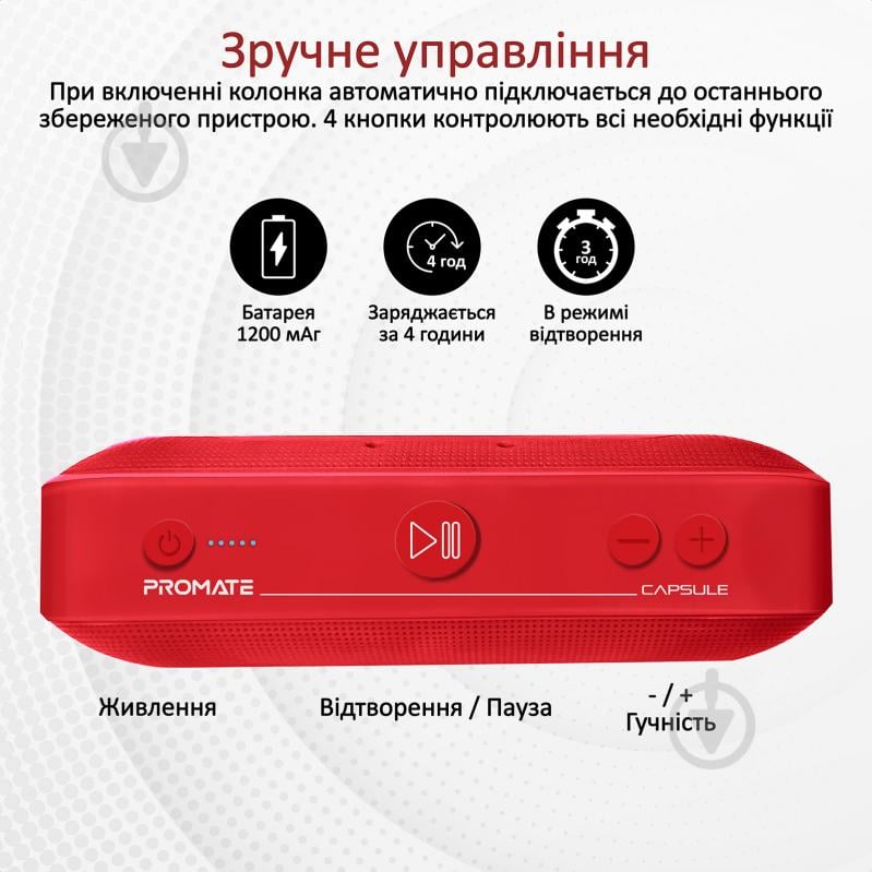 Портативная колонка Promate Capsule 2.0 red (capsule.red) - фото 4