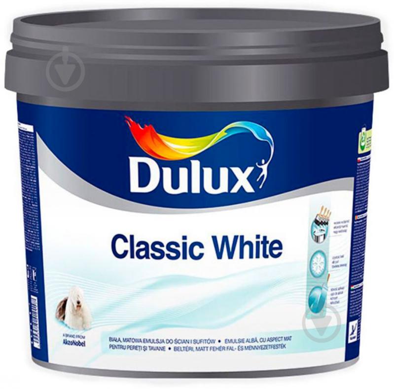 Краска водоэмульсионная Dulux Classic White мат 5 л 7 кг - фото 1
