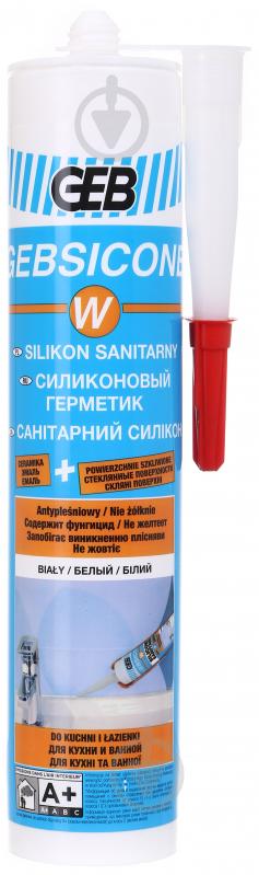 Герметик силіконовий GEB з фунгіцидом на оцтовій основі GEBSICONE W білий 310 мл - фото 1