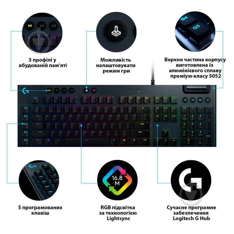 Клавіатура Logitech G815 TACTILE SWITCH (920-008991) black - фото 7