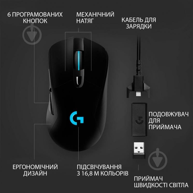Мишка Logitech G703 Lightspeed Wireless Gaming Mouse Black - фото 2