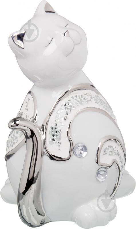 Статуэтка кот-толстяк HY21364 19х12х13 см белый с серебристым - фото 2