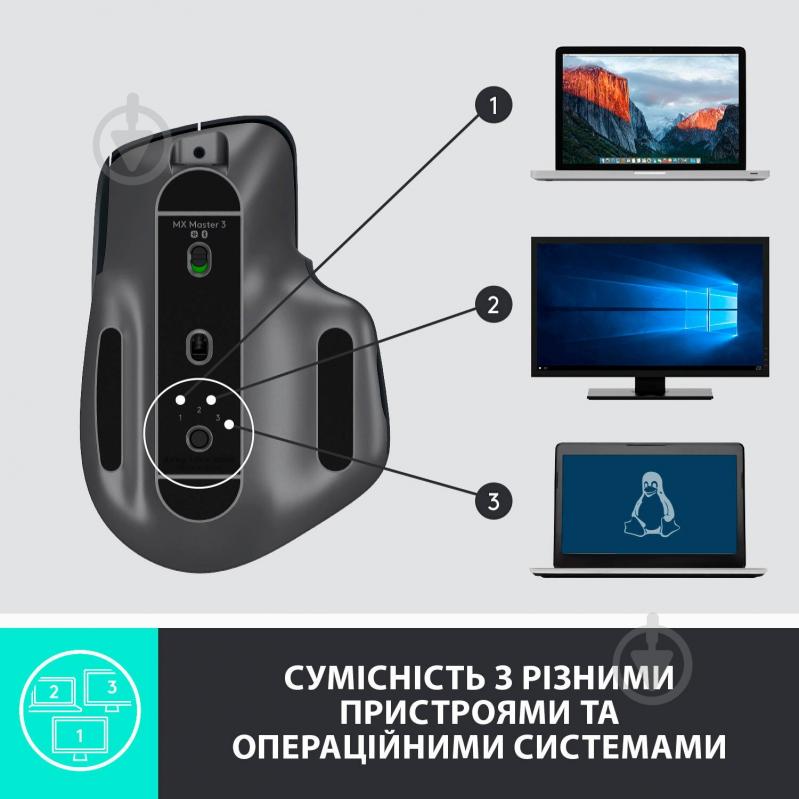 Миша Logitech MX Master 3 Advanced Wireless Mouse graphite (910-005694) - фото 9