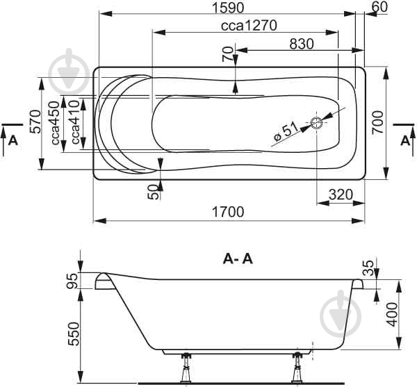 Ванна акрилова Vagnerplast Penelope VPBA177PEN2E-01 170х70 см - фото 3