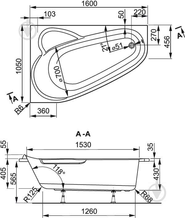 Ванна акрилова Vagnerplast Selena R VPBA163SEL3PX-01 160х105 см - фото 2