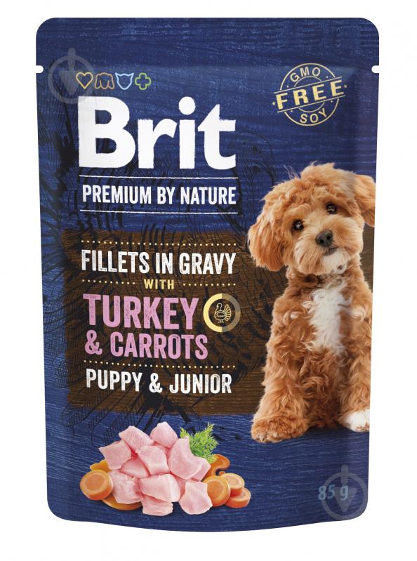 Корм вологий Brit Premium Fillets in Gravy Turkey & Carrots Puppy філе в соусі індичка та морква 85 г - фото 1 Корм вологий Brit Premium Fillets in Gravy Turkey & Carrots Puppy філе в соусі індичка та морква 85 г - фото 1
