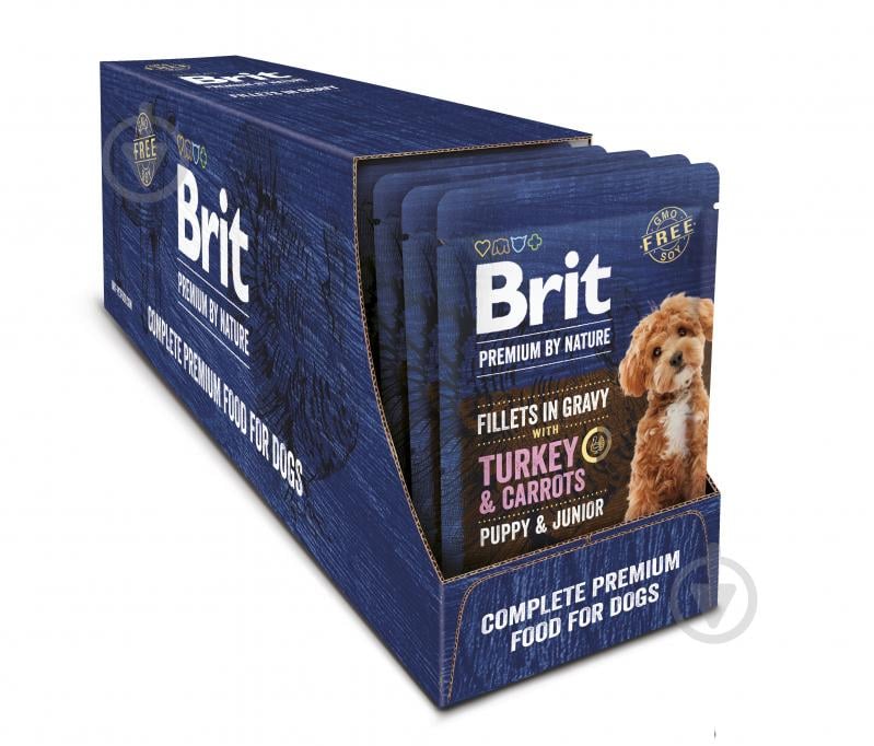Корм вологий Brit Premium Fillets in Gravy Turkey & Carrots Puppy філе в соусі індичка та морква 85 г - фото 3 Корм вологий Brit Premium Fillets in Gravy Turkey & Carrots Puppy філе в соусі індичка та морква 85 г - фото 3