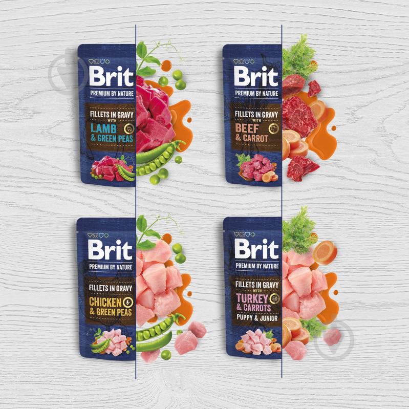 Корм вологий Brit Premium Fillets in Gravy Turkey & Carrots Puppy філе в соусі індичка та морква 85 г - фото 4 Корм вологий Brit Premium Fillets in Gravy Turkey & Carrots Puppy філе в соусі індичка та морква 85 г - фото 4
