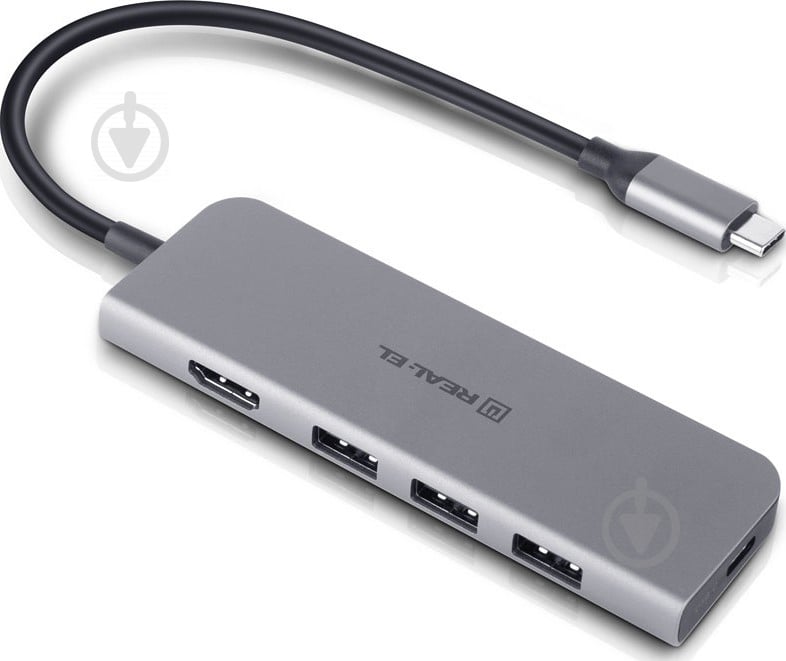 USB-хаб Real-el REAL-EL CQ-700 Space Grey - фото 2