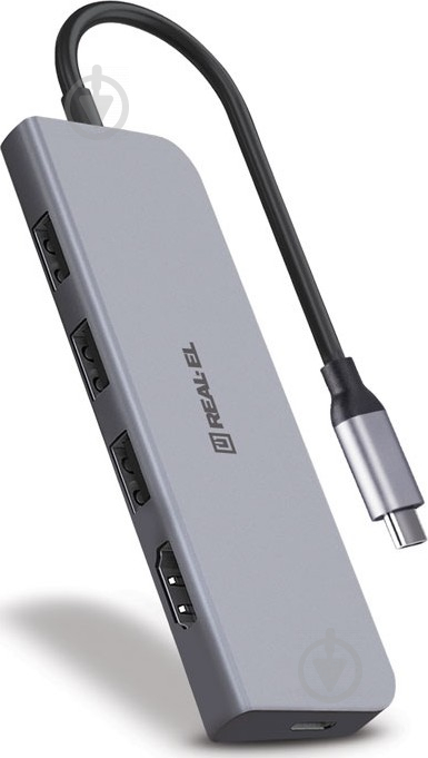 USB-хаб Real-el REAL-EL CQ-700 Space Grey - фото 3