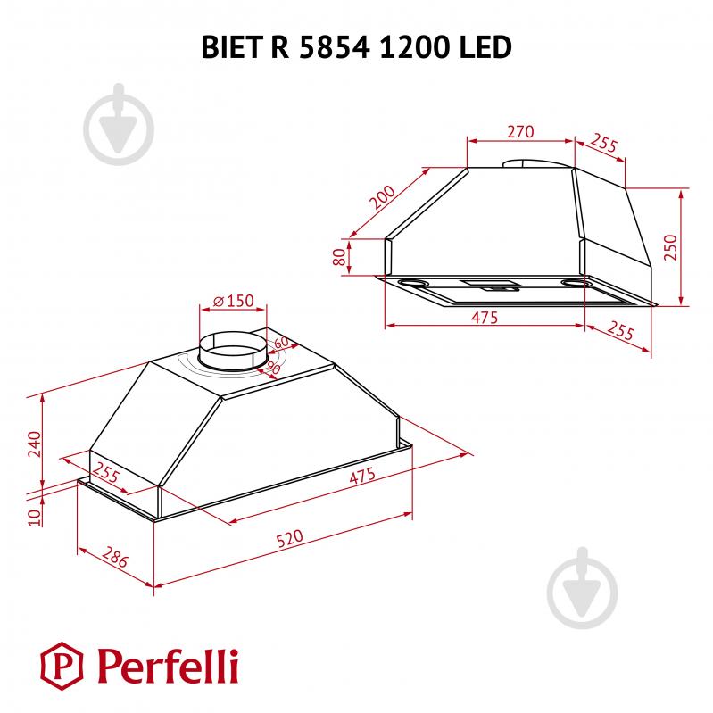 Витяжка Perfelli BIET R 5854 BL 1200 LED повновбудовувана - фото 11