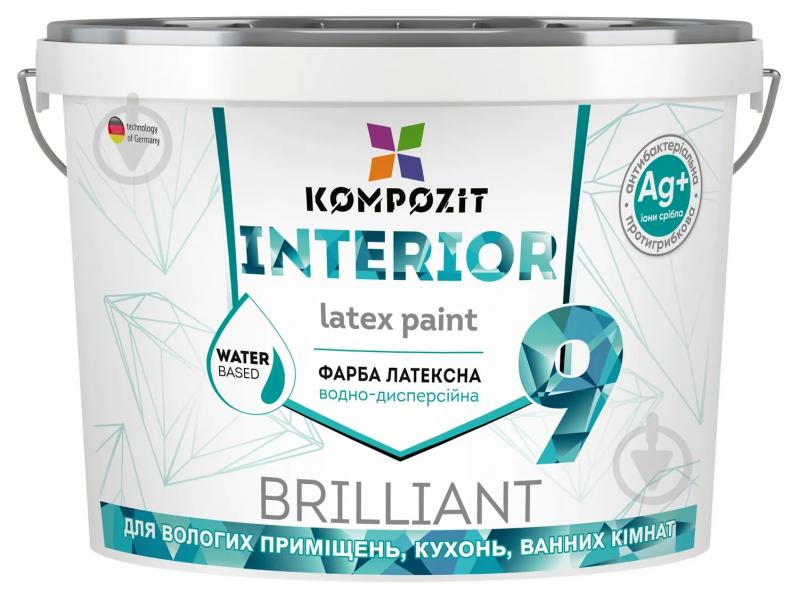 Фарба акрилова Kompozit INTERIOR 9 для відкосів та вологих приміщень мат білий 2,7 л - фото 1