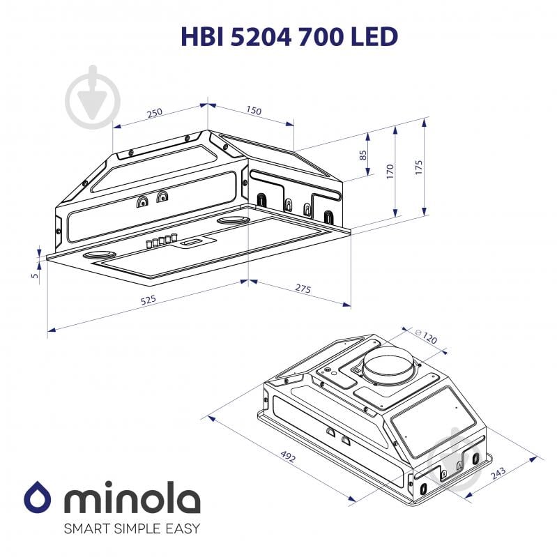 Вытяжка Minola HBI 5204 GR 700 LED полновстраиваемая - фото 10