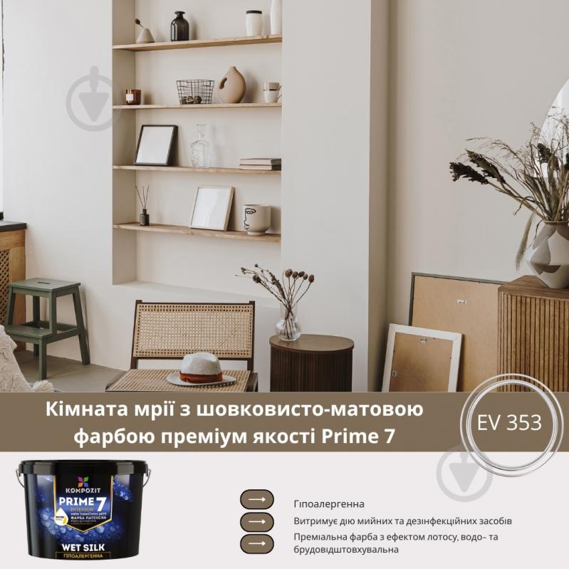 Краска латексная водоэмульсионная Kompozit PRIME 7 шелковистый мат белый 4,5 л - фото 4