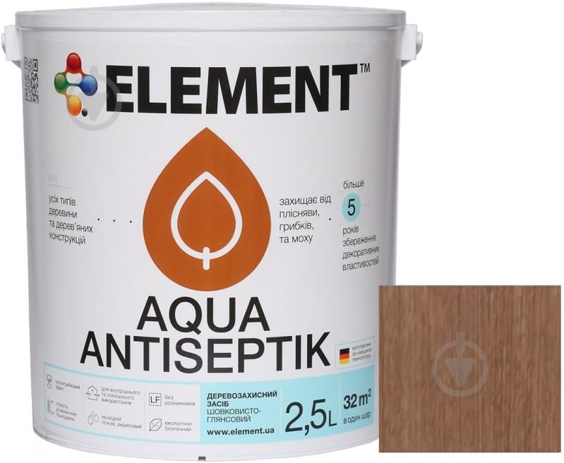 Лазур-антисептик Element Aqua кипарис шовковистий глянець 2,5 л - фото 1