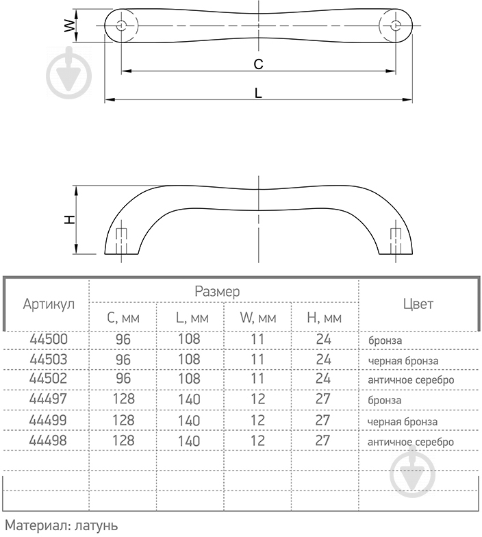 Меблева ручка скоба Ferro Fiori 44499 128 мм D 4490.128 бронза - фото 4