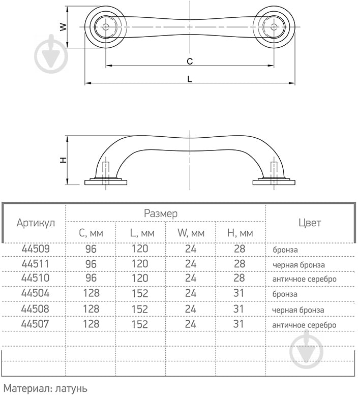 Меблева ручка скоба Ferro Fiori 44507 128 мм D 4500.128 античне срібло - фото 4