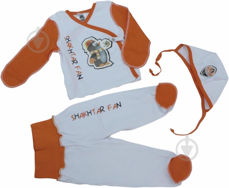 Комплект для новорожденных Шахтар ползунки кофточка чепчик белый 2297 - фото 1 Комплект для новорожденных Шахтар ползунки кофточка чепчик белый 2297 - фото 1