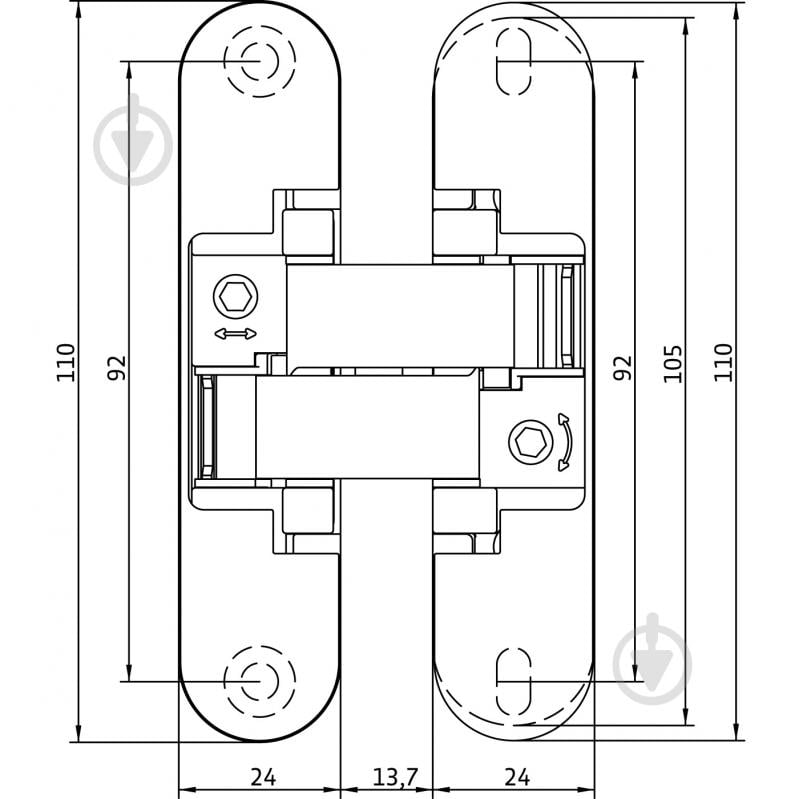 Петля Anselmi AN 150 3D (20 кг) врізна 110x24 матовий хром універсальна 1 шт. - фото 2