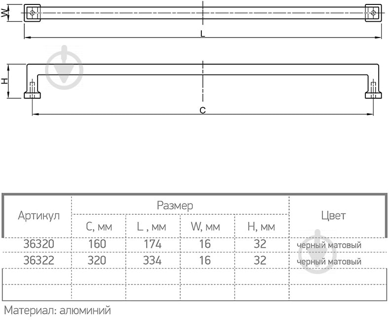 Меблева ручка скоба Ferro Fiori 36322 320 мм L 0620.320 чорний матовий - фото 4