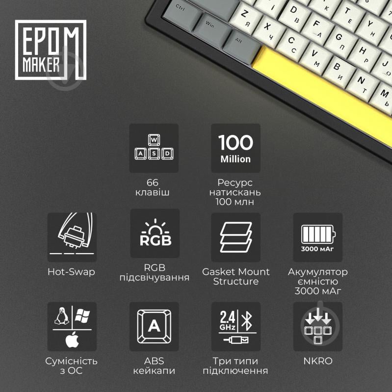 Клавиатура беспроводная EPOMAKER (EK68-B-BV2) EK68 65% Budgerigar V2 Switch Hot-Swap black - фото 13 Клавиатура беспроводная EPOMAKER (EK68-B-BV2) EK68 65% Budgerigar V2 Switch Hot-Swap black - фото 13