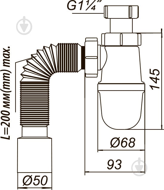 Сифон для умивальника ScandiSPA без випуску, гофрована труба L-200/D50 мм - фото 2