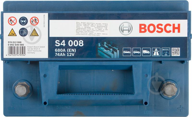 Аккумулятор автомобильный Bosch S4 Silver 74Ah 680A 12V 0092S40080 «+» справа (0 092 S40 080) - фото 2