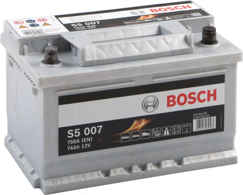 Аккумулятор автомобильный Bosch S5 74Ah 750A 12V «+» справа (0092S50070) - фото 1