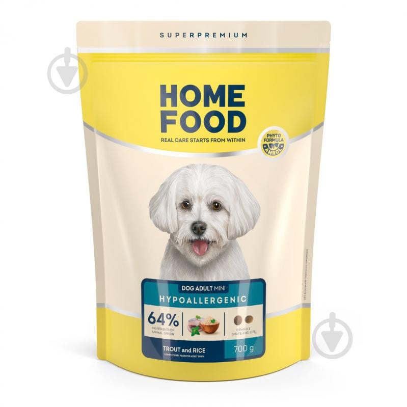 Корм сухой Home Food гипоаллергенный для взрослых собак мелких пород Форель и рис Hypoallergenic 700 г - фото 1