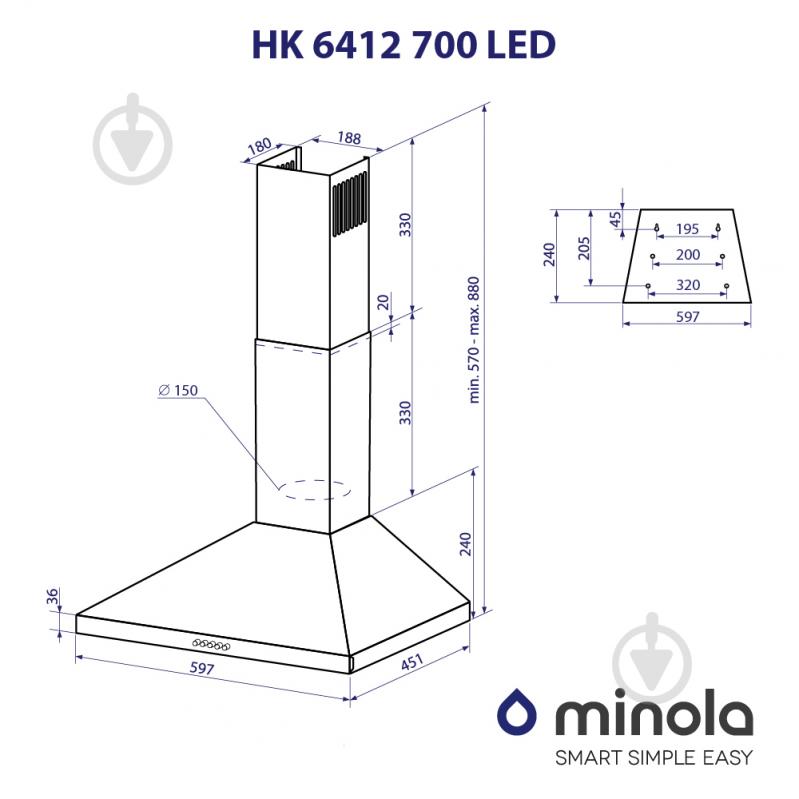 Вытяжка Minola HK 6412 BL 850 LED - фото 11