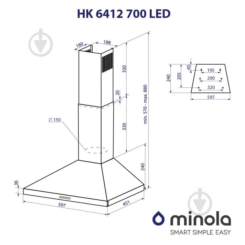 Вытяжка Minola HK 6412 WH 850 LED - фото 11