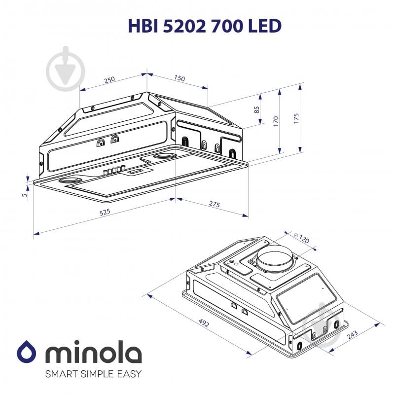 Вытяжка Minola HBI 5202 BL 700 LED полновстраиваемая - фото 10