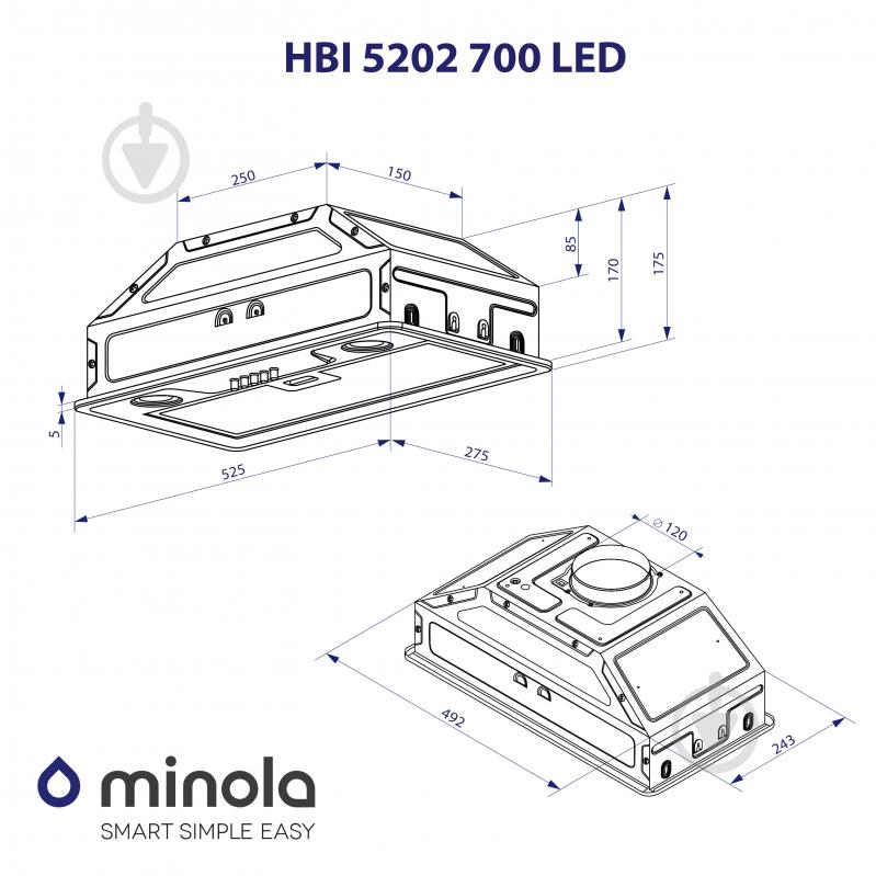 Вытяжка Minola HBI 5202 GR 700 LED полновстраиваемая - фото 10