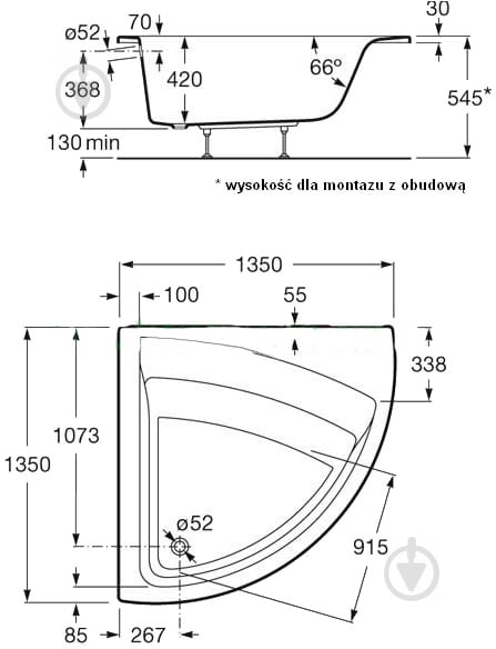 Ванна акриловая ROCA Easy 135х135 см A248191000 - фото 2