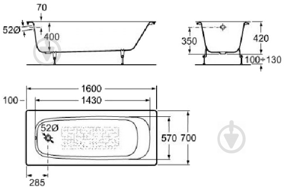 Ванна чугунная ROCA Continental 160х70 см 12912001+311537 - фото 3