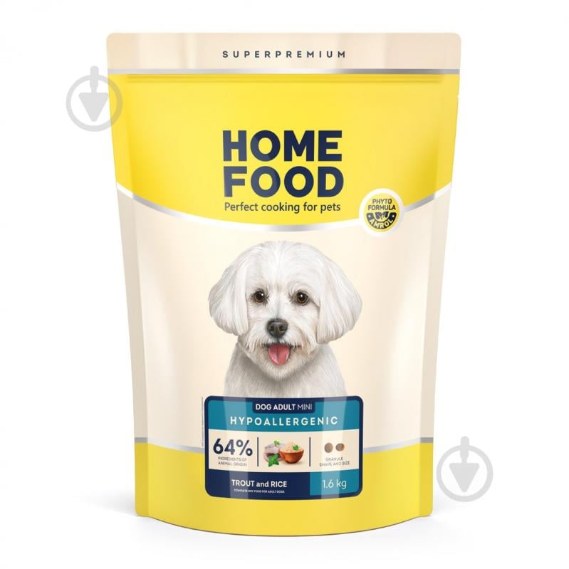 Корм сухий Home Food для дорослих собак малих порід Форель та рис Hypoallergenic 1,6 кг - фото 1 Корм сухий Home Food для дорослих собак малих порід Форель та рис Hypoallergenic 1,6 кг - фото 1