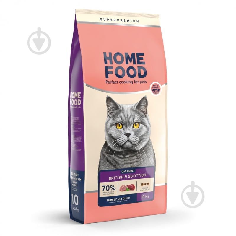 Корм сухий Home Food для дорослих котів британських та шотландських порід Індичка та качка For British and Scottish breeds - фото 1