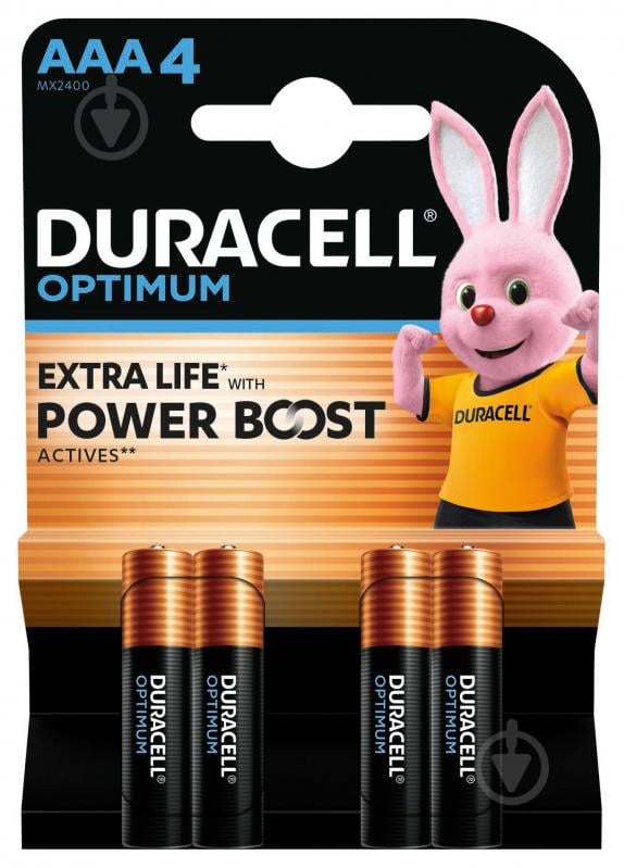 Батарейки лужні Duracell Optimum AAA (мізинчикові) 4 шт. - фото 1